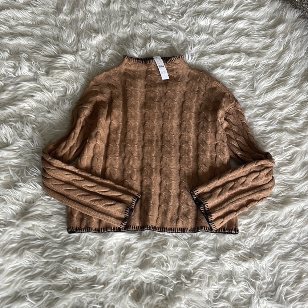 Cotton-cashmere cable-knit mockneck sweater